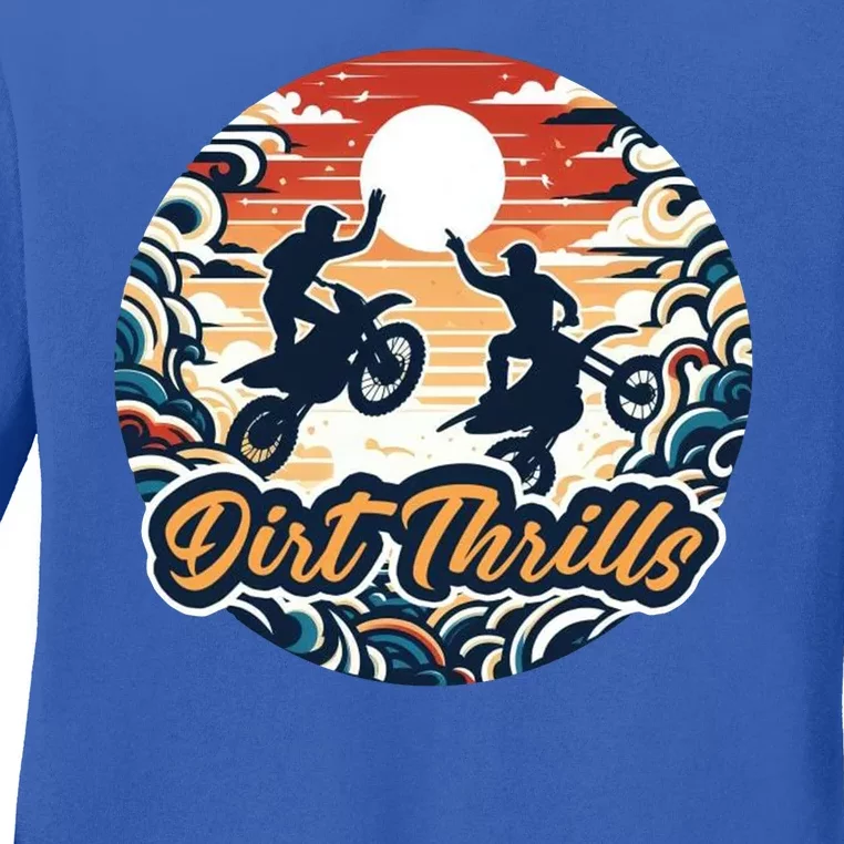 Dirt Thrills Retro Sunset Motocross Ladies Long Sleeve Shirt