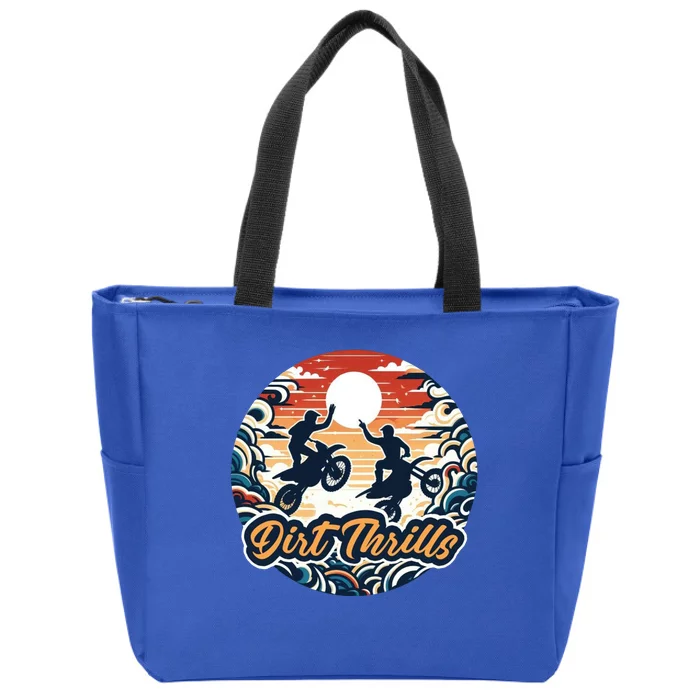 Dirt Thrills Retro Sunset Motocross Zip Tote Bag