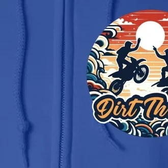 Dirt Thrills Retro Sunset Motocross Full Zip Hoodie