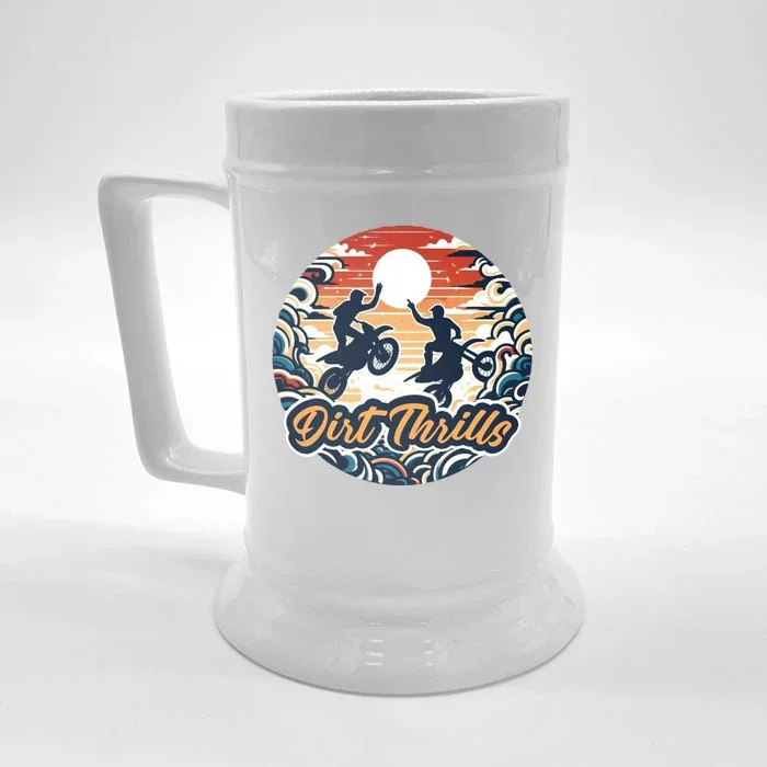 Dirt Thrills Retro Sunset Motocross Front & Back Beer Stein