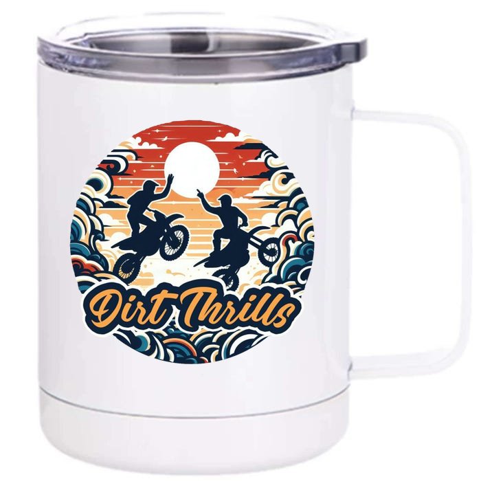 Dirt Thrills Retro Sunset Motocross Front & Back 12oz Stainless Steel Tumbler Cup