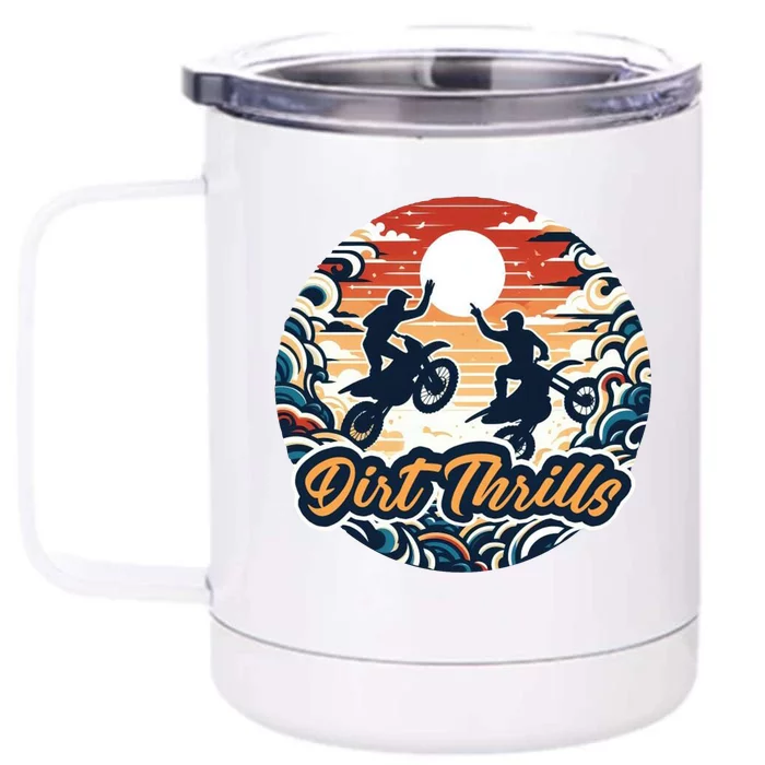 Dirt Thrills Retro Sunset Motocross Front & Back 12oz Stainless Steel Tumbler Cup