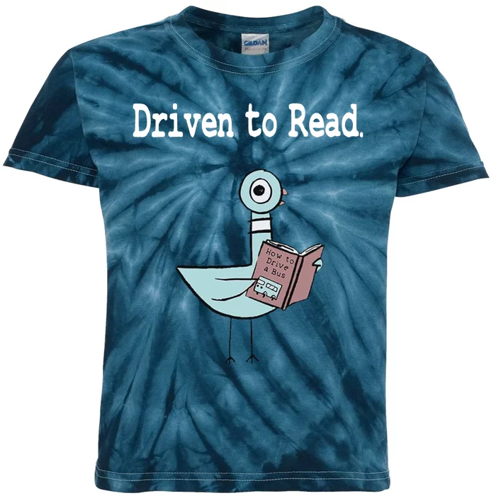 Driven To Read Pigeon Library Book Lover Kids Tie-Dye T-Shirt