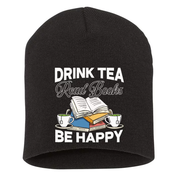 Drink Tea Read Books Be Happy Bibliophile Abibliophobia Short Acrylic Beanie