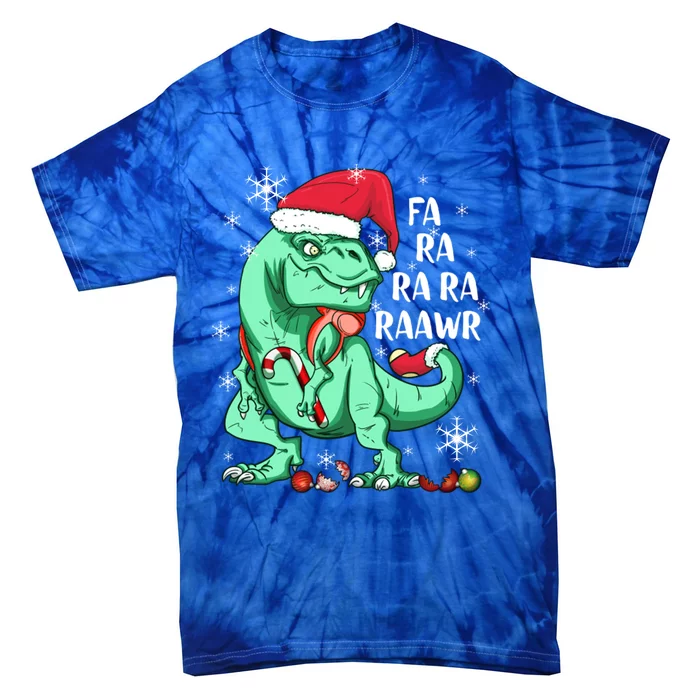 Dinosaur T Rex In Santa Hat Fa Ra Rawr Christmas Cute Gift Tie-Dye T-Shirt