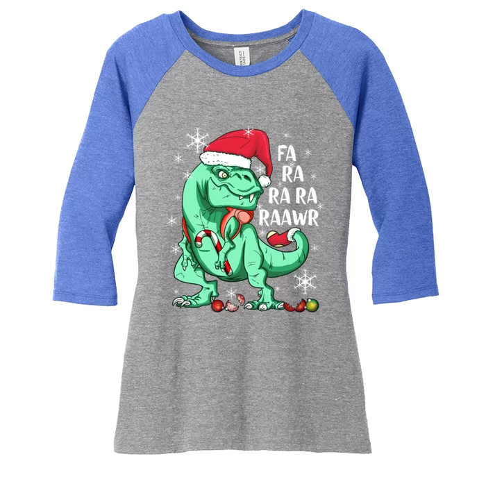 Dinosaur T Rex In Santa Hat Fa Ra Rawr Christmas Cute Gift Women's Tri-Blend 3/4-Sleeve Raglan Shirt