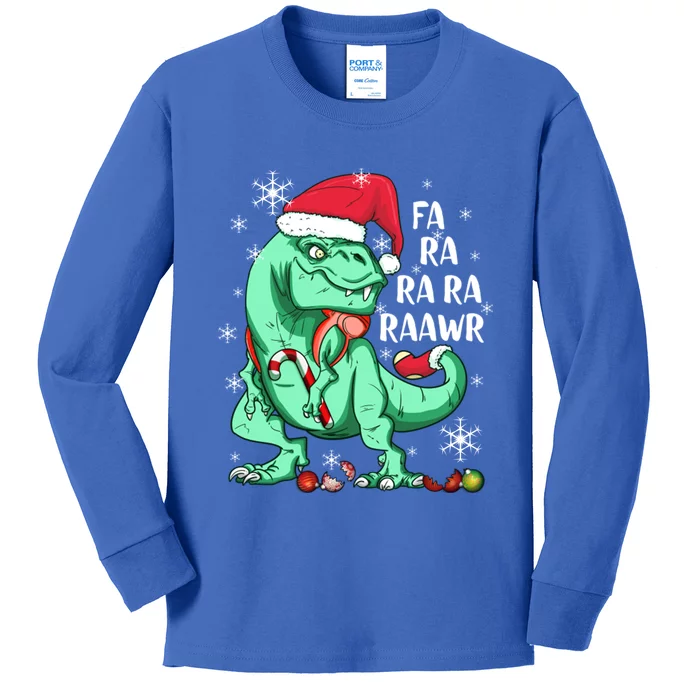 Dinosaur T Rex In Santa Hat Fa Ra Rawr Christmas Cute Gift Kids Long Sleeve Shirt