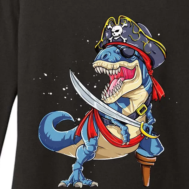 Dinosaur T Rex Pirate Jolly Roger Halloween Gifts Womens CVC Long Sleeve Shirt