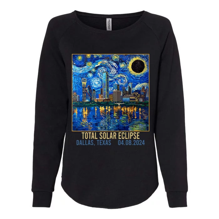 Dallas Texas Skyline Artistic Total Solar Eclipse 2024 Womens California Wash Sweatshirt