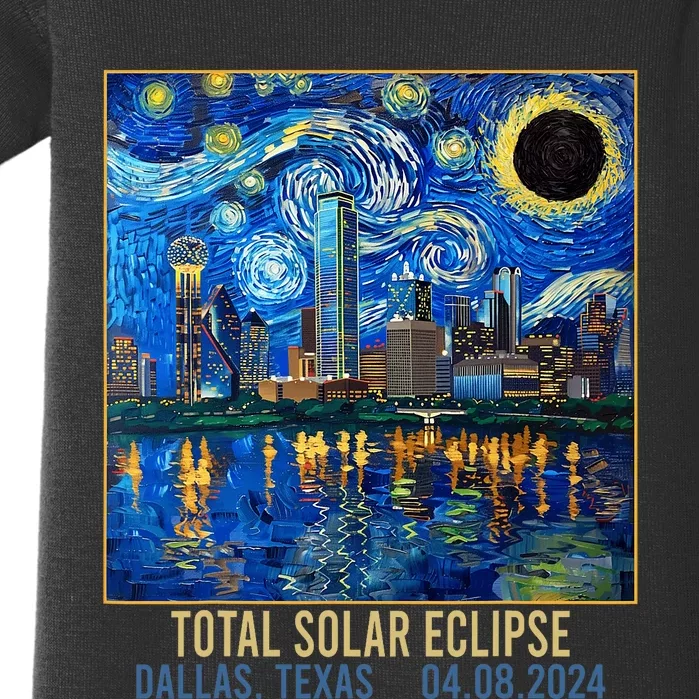 Dallas Texas Skyline Artistic Total Solar Eclipse 2024 Baby Bodysuit