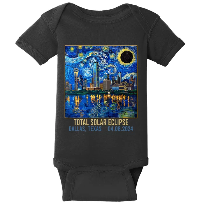 Dallas Texas Skyline Artistic Total Solar Eclipse 2024 Baby Bodysuit