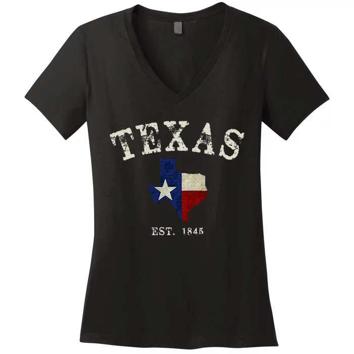 Distressed Texas State Flag Map Women's V-Neck T-Shirt