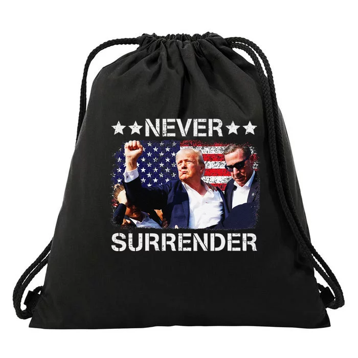 Donald Trump Shot Never Surrender 2024 Drawstring Bag