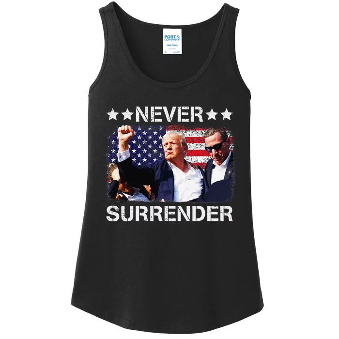 Donald Trump Shot Never Surrender 2024 Ladies Essential Tank