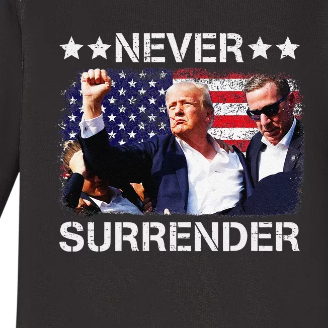 Donald Trump Shot Never Surrender 2024 Baby Long Sleeve Bodysuit