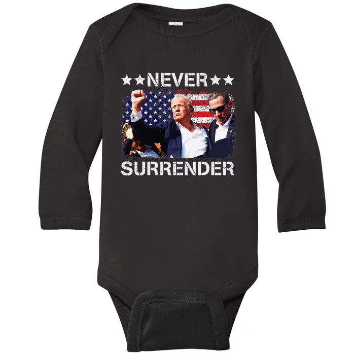 Donald Trump Shot Never Surrender 2024 Baby Long Sleeve Bodysuit