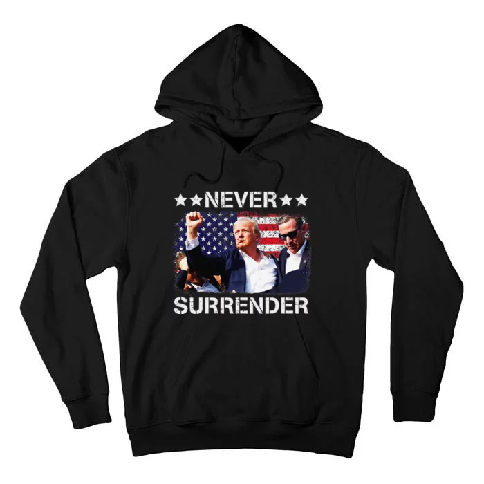 Donald Trump Shot Never Surrender 2024 Tall Hoodie