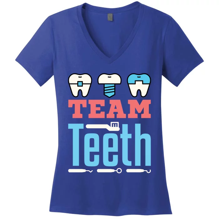 Dental Team Squad Dentist Hygienist Assistant Front Office Gift Women's V-Neck T-Shirt