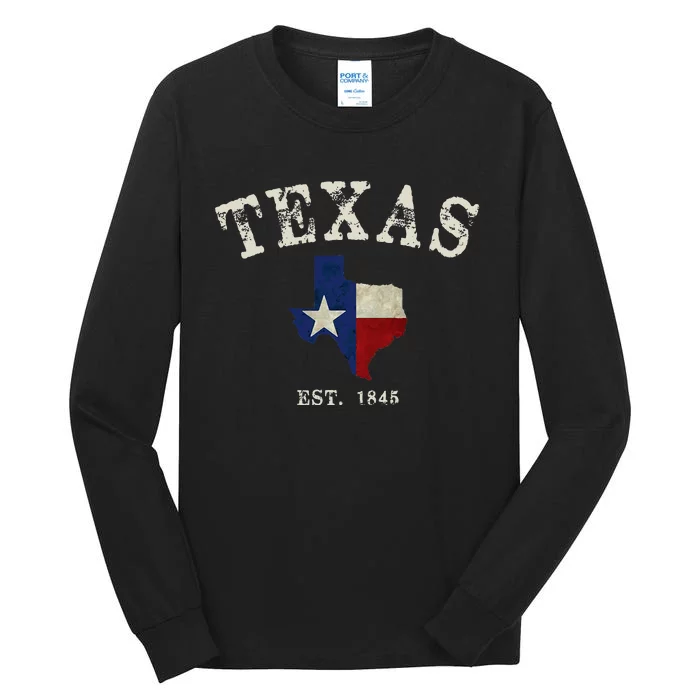 Distressed Texas State Flag Map Tall Long Sleeve T-Shirt