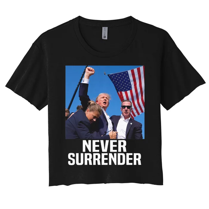 Donald Trump Shot Never Surrender 2024 Women's Crop Top Tee