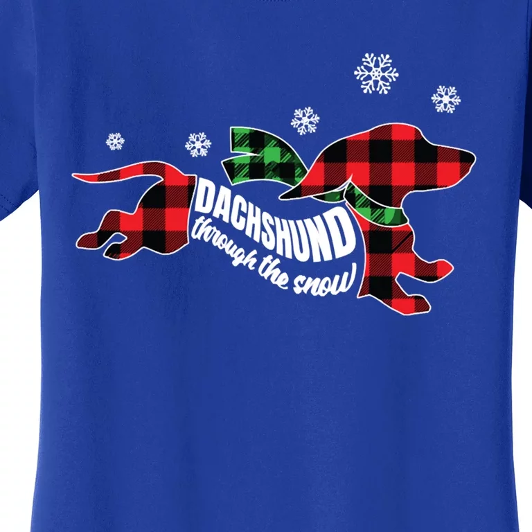 Dachshundthrough The Snow Doxie Dog Plaid Christmas Cool Gift Women's T-Shirt