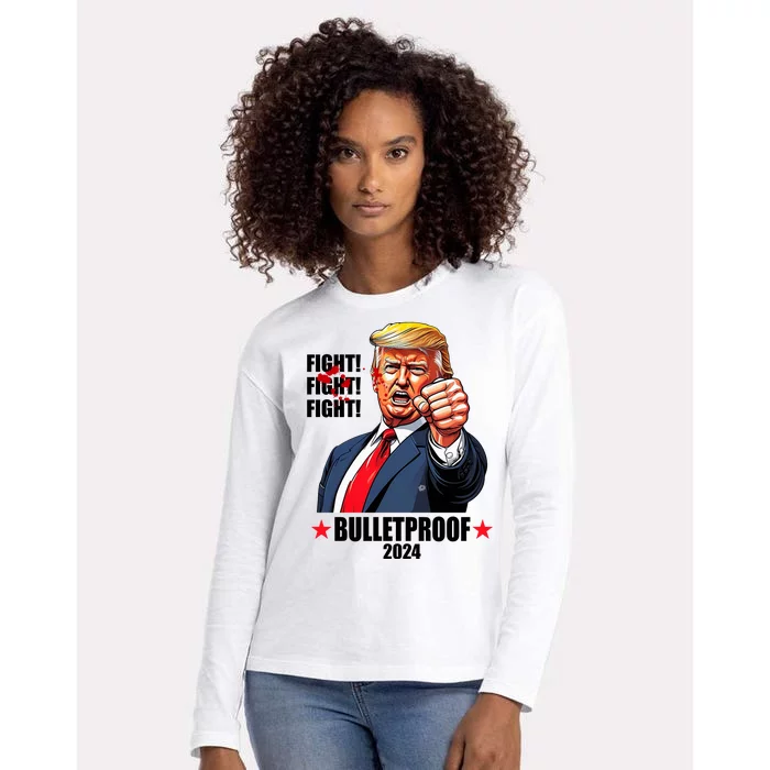 Donald Trump Shot Bulletproof Fight 2024 Election Womens Cotton Relaxed Long Sleeve T-Shirt