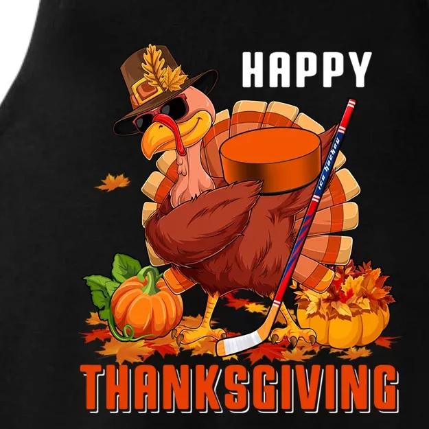 Dabbing Turkey Sunglasses With Hockey Ball Player Lover Gift Ladies Tri-Blend Wicking Tank