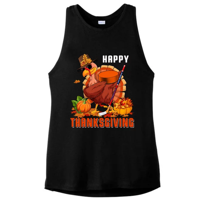 Dabbing Turkey Sunglasses With Hockey Ball Player Lover Gift Ladies Tri-Blend Wicking Tank