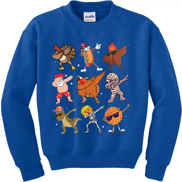 Dabbing Turkey Santa Pilgrim Thanksgiving Funny Dab Gift Kids Sweatshirt