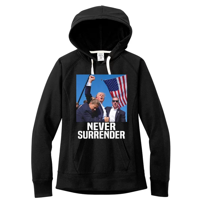 Donald Trump Shot Never Surrender 2024 Women's Fleece Hoodie