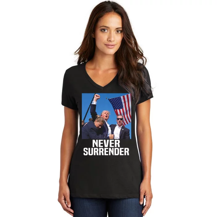 Donald Trump Shot Never Surrender 2024 Women's V-Neck T-Shirt