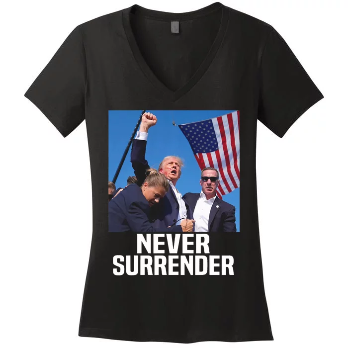 Donald Trump Shot Never Surrender 2024 Women's V-Neck T-Shirt