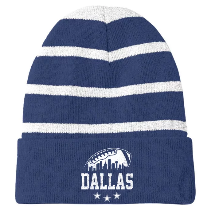 Dallas Texas Skyline Pride Vintage Dallas City Football Fan Striped Beanie with Solid Band