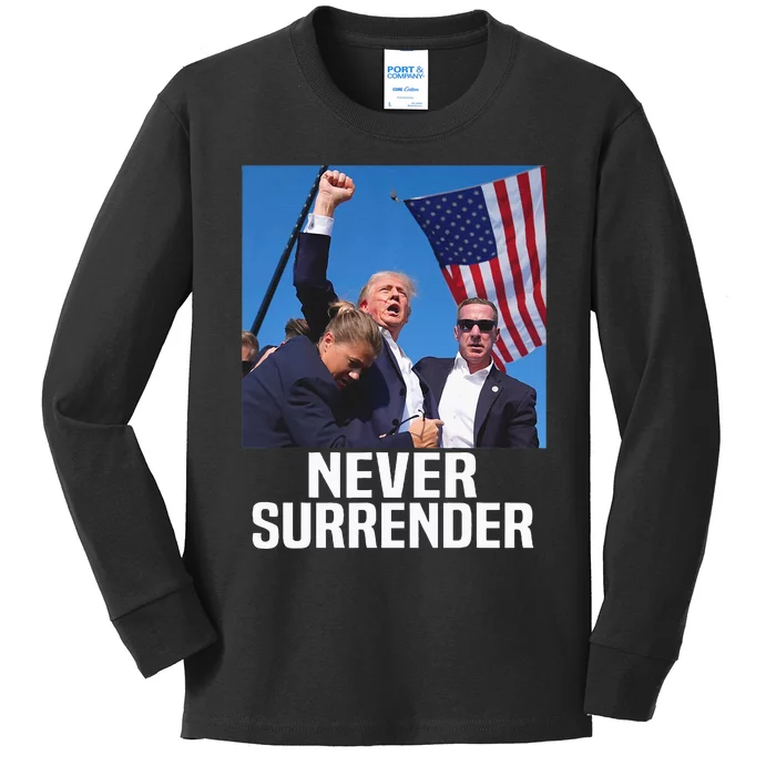 Donald Trump Shot Never Surrender 2024 Kids Long Sleeve Shirt