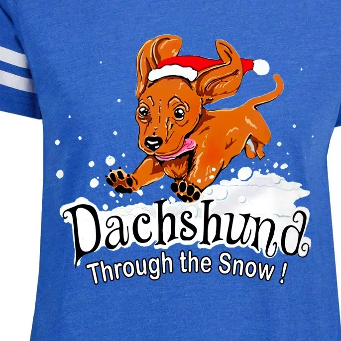 Dachshund Through Snow Funny Dachshund Christmas Gift Enza Ladies Jersey Football T-Shirt