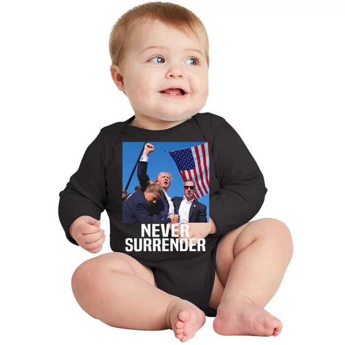 Donald Trump Shot Never Surrender 2024 Baby Long Sleeve Bodysuit