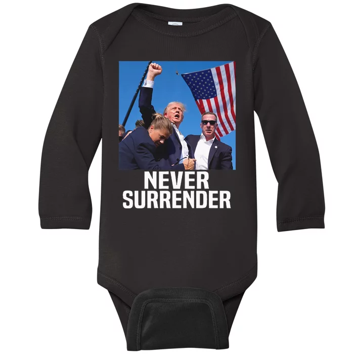 Donald Trump Shot Never Surrender 2024 Baby Long Sleeve Bodysuit