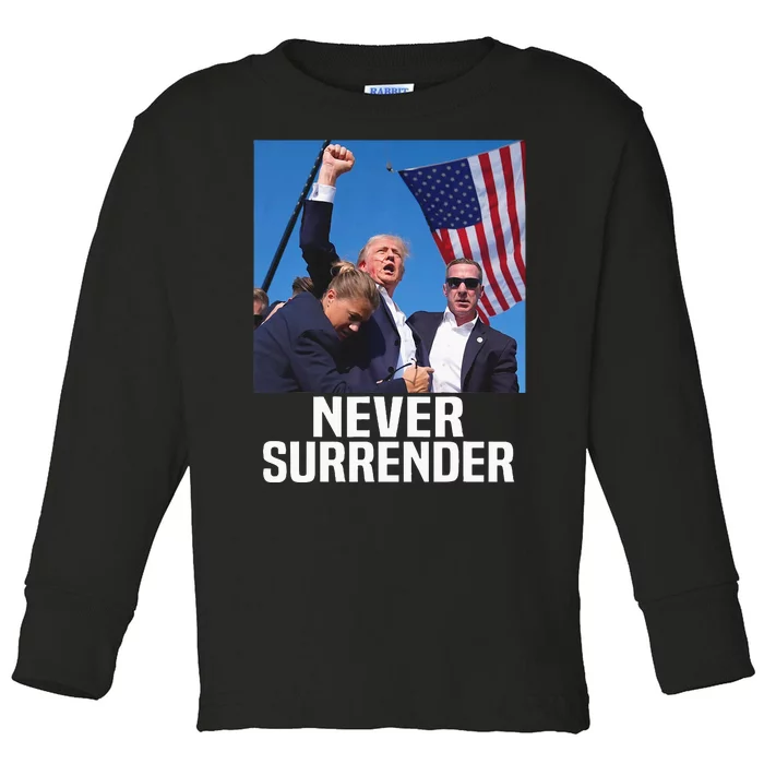 Donald Trump Shot Never Surrender 2024 Toddler Long Sleeve Shirt