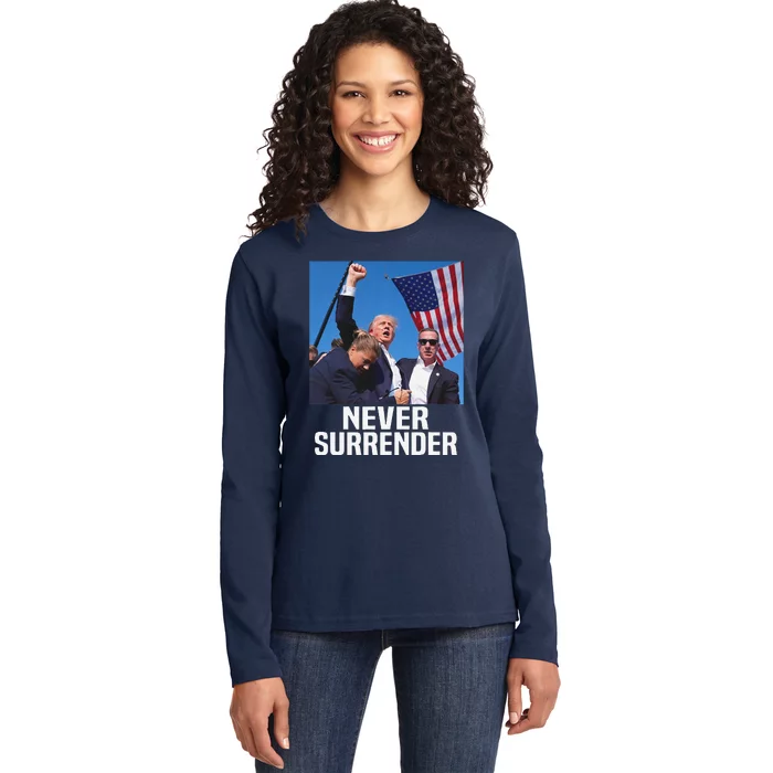 Donald Trump Shot Never Surrender 2024 Ladies Long Sleeve Shirt