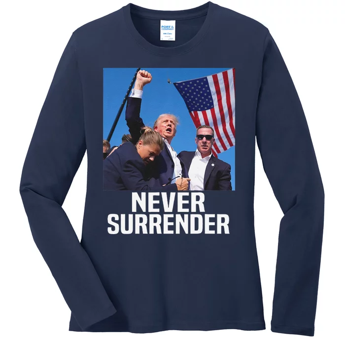 Donald Trump Shot Never Surrender 2024 Ladies Long Sleeve Shirt