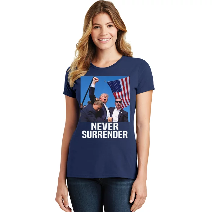 Donald Trump Shot Never Surrender 2024 Women's T-Shirt