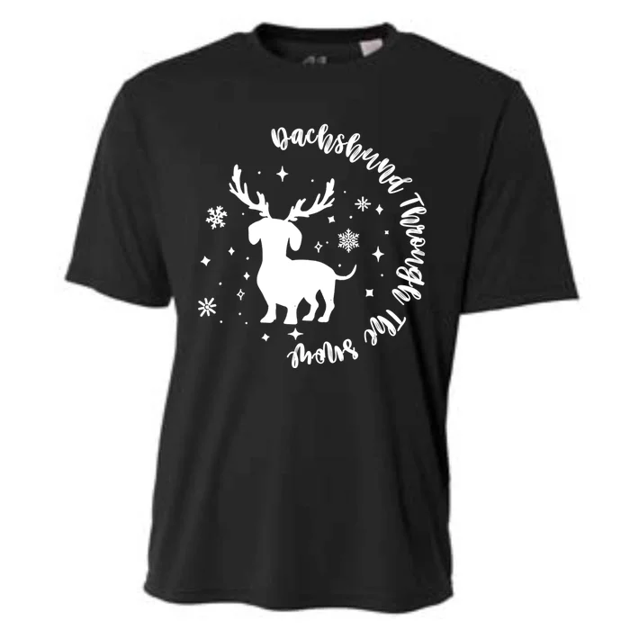 Dachshund Through Snow Christmas Reindeer Dog Mom Xmas Great Gift Cooling Performance Crew T-Shirt