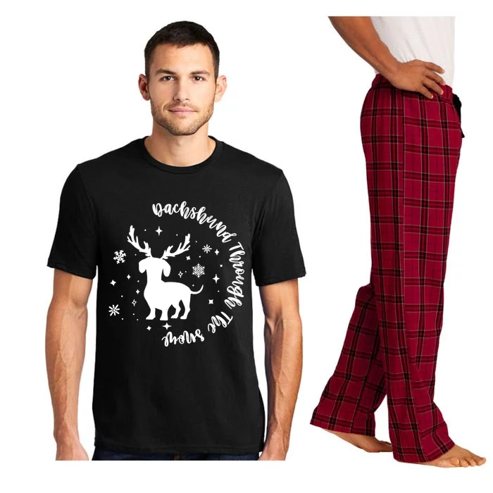 Dachshund Through Snow Christmas Reindeer Dog Mom Xmas Great Gift Pajama Set