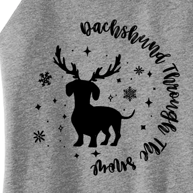 Dachshund Through Snow Christmas Reindeer Dog Mom Xmas Great Gift Women’s Perfect Tri Rocker Tank