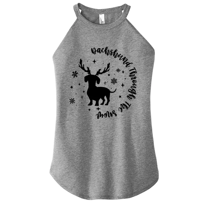 Dachshund Through Snow Christmas Reindeer Dog Mom Xmas Great Gift Women’s Perfect Tri Rocker Tank