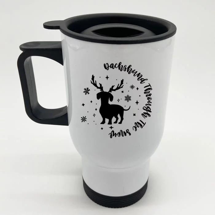 Dachshund Through Snow Christmas Reindeer Dog Mom Xmas Great Gift Front & Back Stainless Steel Travel Mug