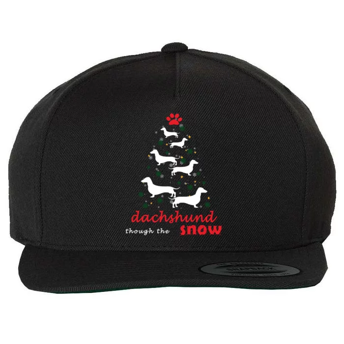 Dachshund Through Snow Costume Funny Dog Christmas Tree Cool Gift Wool Snapback Cap