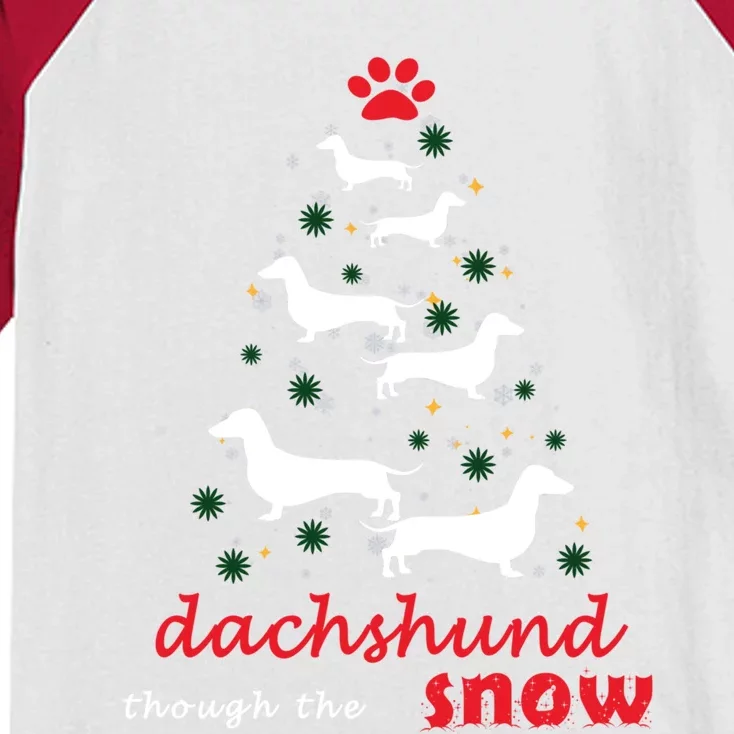 Dachshund Through Snow Costume Funny Dog Christmas Tree Cool Gift Kids Colorblock Raglan Jersey