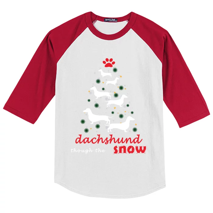 Dachshund Through Snow Costume Funny Dog Christmas Tree Cool Gift Kids Colorblock Raglan Jersey