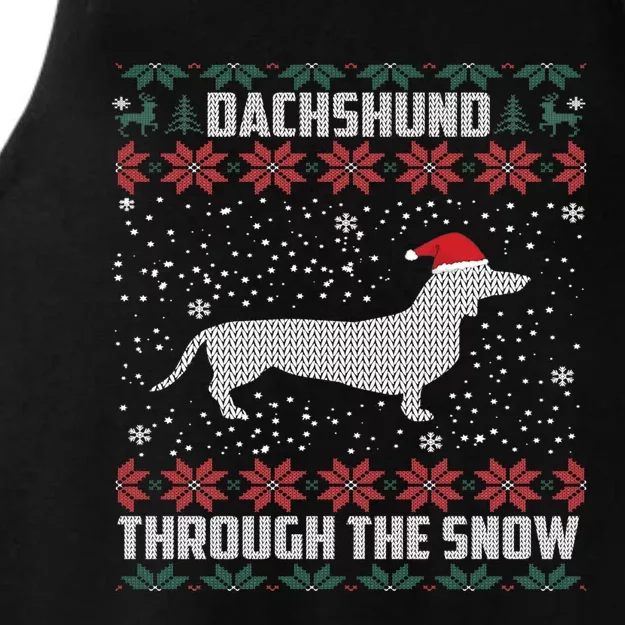 Dachshund Through The Snow Ugly Christmas Gift Ladies Tri-Blend Wicking Tank